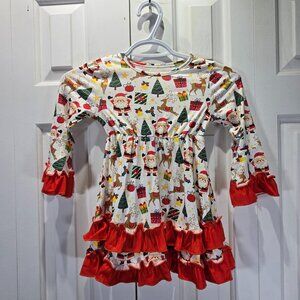New Toddler Girl Christmas Printed Dress – Size 3T